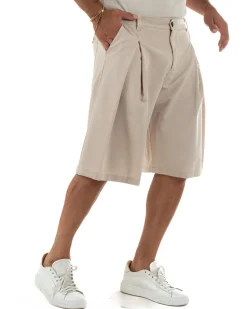 Bermuda pantaloncini uomo baggy fit pinces beige GIOSAL-PC2060A