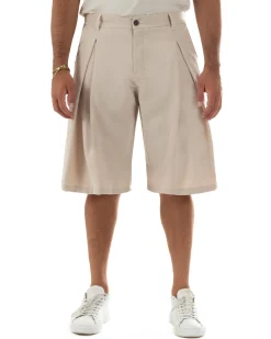 Bermuda pantaloncini uomo baggy fit pinces beige GIOSAL-PC2060A
