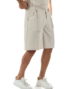 Bermuda pantaloncini uomo baggy fit pinces cintura in vita beige GIOSAL-PC2065A