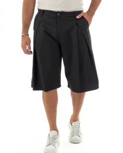 Bermuda pantaloncini uomo baggy fit pinces nero GIOSAL-PC2063A
