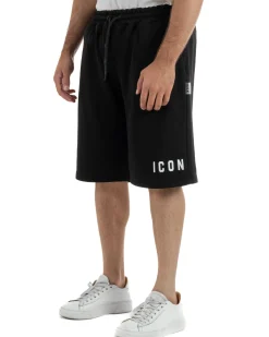 Bermuda pantaloncini uomo coulisse relaxed fit logo streetwear nero ICON-IUB001
