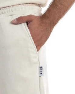 Bermuda pantaloncini uomo coulisse relaxed fit logo streetwear beige ICON-IUB001