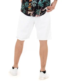 Bermuda Pantaloncini Uomo Corti Comodi Con Rotture Cinque Tasche Regular Fit Casual Tinta Unita Bianco GIOSAL-PC1762A