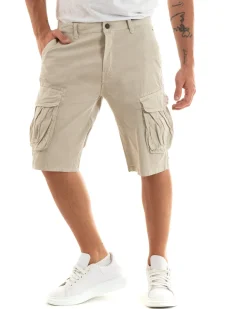 Bermuda Pantaloncini Uomo Corti Shorts Cargo Tasca America Beige GIOSAL-PC1933A