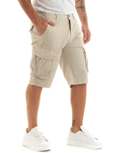 Bermuda Pantaloncini Uomo Corti Shorts Cargo Tasca America Beige GIOSAL-PC1933A