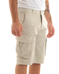Bermuda Pantaloncini Uomo Corti Shorts Cargo Tasca America Beige GIOSAL-PC1933A