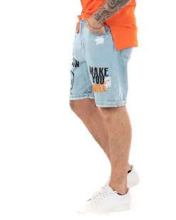 Bermuda Pantaloncini Uomo Corti Jeans Smile Stampa Denim Chiaro GIOSAL-PC1843A