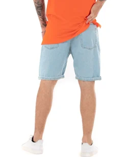 Bermuda Pantaloncini Uomo Corti Jeans Smile Stampa Denim Chiaro GIOSAL-PC1843A