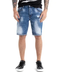 Bermuda Pantaloncini Uomo Corti Cinque Tasche Pulito Stonewashed Denim Chiaro GIOSAL-PC1876A