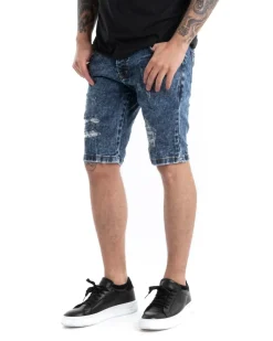 Bermuda Pantaloncini Uomo Corti Casual Slim Fit Jeans Con Rotture Cinque Tasche Denim Slavato GIOSAL-PC1816A