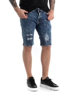 Bermuda Pantaloncini Uomo Corti Casual Slim Fit Jeans Con Rotture Cinque Tasche Denim Slavato GIOSAL-PC1816A