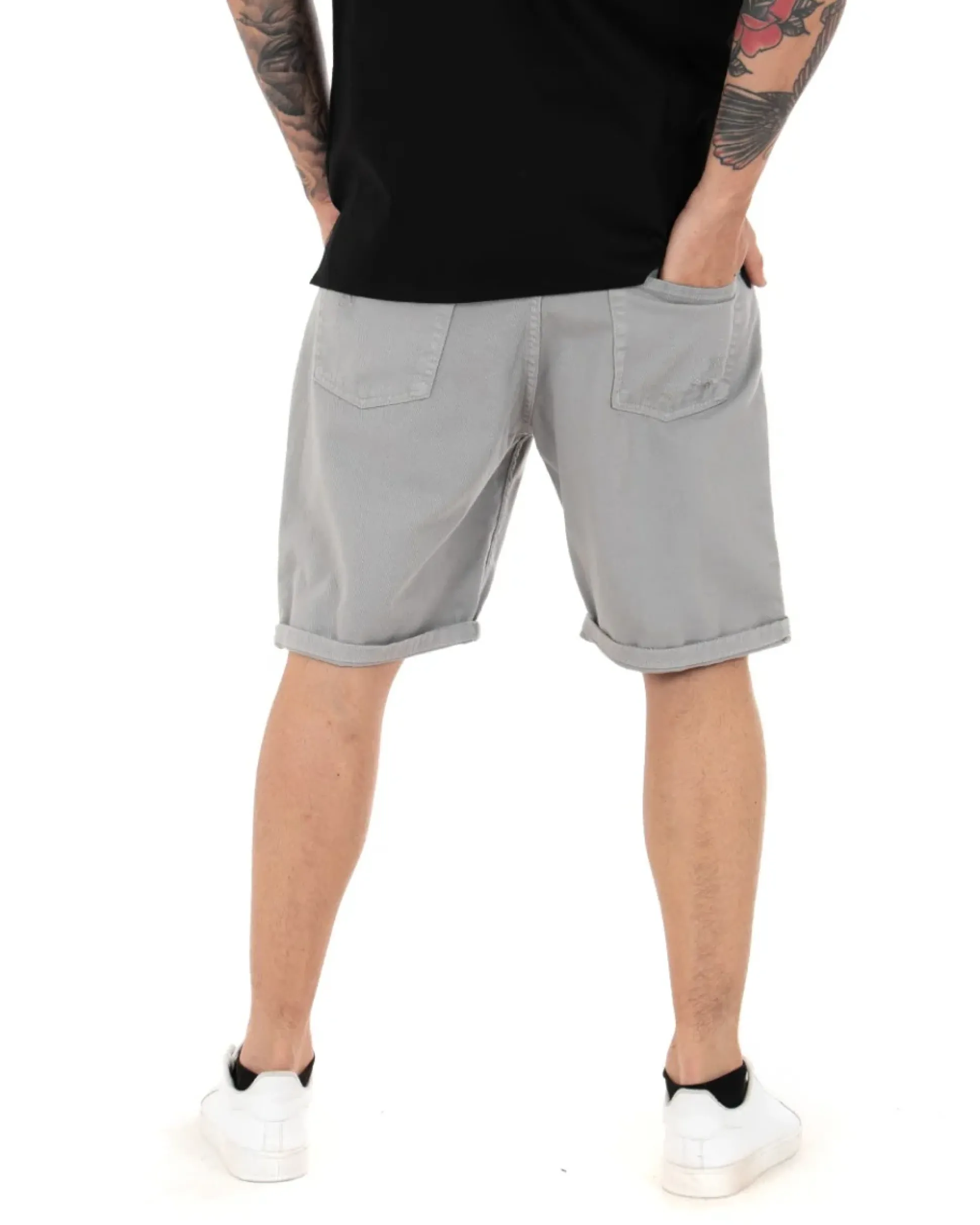 Bermuda Pantaloncini Uomo Corti Comodi Con Rotture Cinque Tasche Regular Fit Casual Tinta Unita Grigio GIOSAL-PC1764A