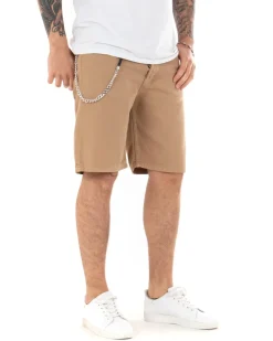Bermuda Pantaloncini Uomo Corti Cotone Casual Cinque Tasche Con Catena Tinta Unita Camel GIOSAL-PC1713A