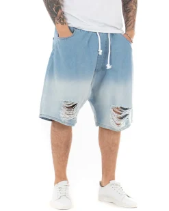 Bermuda Pantaloncini Uomo Corti Jeans Sfumato Chiaro Rotture Denim Bicolore GIOSAL-PC1847A