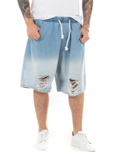 Bermuda Pantaloncini Uomo Corti Jeans Sfumato Chiaro Rotture Denim Bicolore GIOSAL-PC1847A