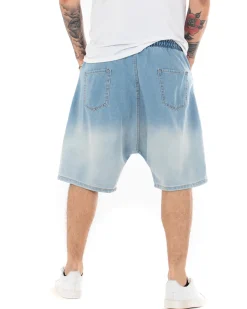 Bermuda Pantaloncini Uomo Corti Jeans Sfumato Chiaro Rotture Denim Bicolore GIOSAL-PC1847A