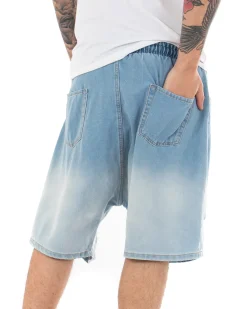 Bermuda Pantaloncini Uomo Corti Jeans Sfumato Chiaro Rotture Denim Bicolore GIOSAL-PC1847A