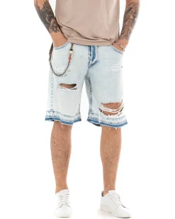 Bermuda Pantaloncini Uomo Corti Jeans Con Rotture Sfrangiato Cinque Tasche Denim Slavato GIOSAL-PC1844A