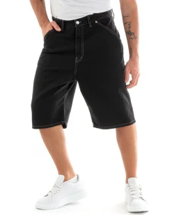 Bermuda Pantaloncini Uomo Corti Jeans Baggy Tasca Smart Denim Nero GIOSAL-PC1919A