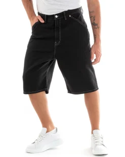 Bermuda Pantaloncini Uomo Corti Jeans Baggy Tasca Smart Denim Nero GIOSAL-PC1919A