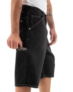 Bermuda Pantaloncini Uomo Corti Jeans Baggy Tasca Smart Denim Nero GIOSAL-PC1919A