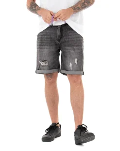 Bermuda Pantaloncini Uomo Corti Jeans Con Rotture Cinque Tasche Basic Grigio Sfumato GIOSAL-PC1841A