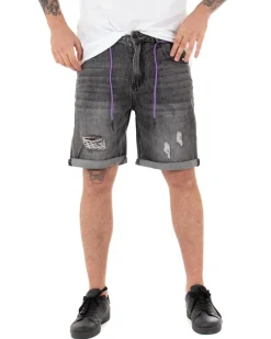 Bermuda Pantaloncini Uomo Corti Jeans Con Rotture Cinque Tasche Basic Grigio Sfumato GIOSAL-PC1841A