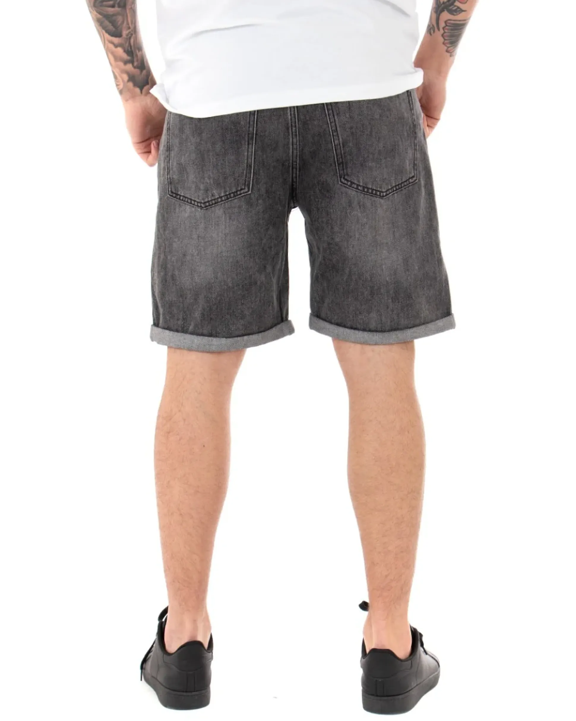 Bermuda Pantaloncini Uomo Corti Jeans Con Rotture Cinque Tasche Basic Grigio Sfumato GIOSAL-PC1841A