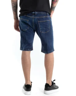 Bermuda Pantaloncini Uomo Corti Jeans Cinque Tasche Con Rotture Regular Fit Sfumato Denim Macchie Pittura GIOSAL-PC1817A