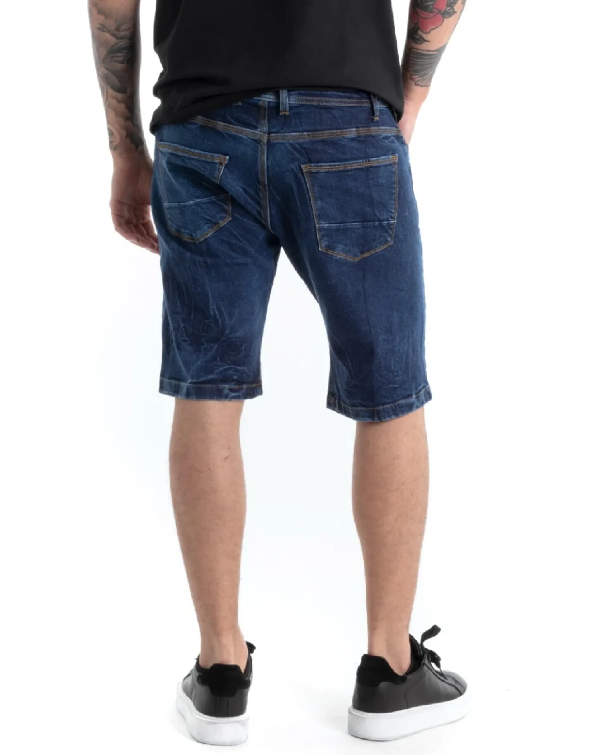 Bermuda Pantaloncini Uomo Corti Jeans Cinque Tasche Con Rotture Regular Fit Sfumato Denim Macchie Pittura GIOSAL-PC1817A