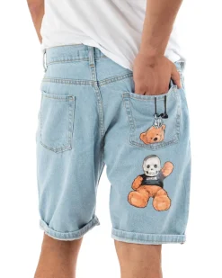 Bermuda Pantaloncini Uomo Corti Jeans Casual Con Stampa Regular Fit Denim Chiaro GIOSAL-PC1791A