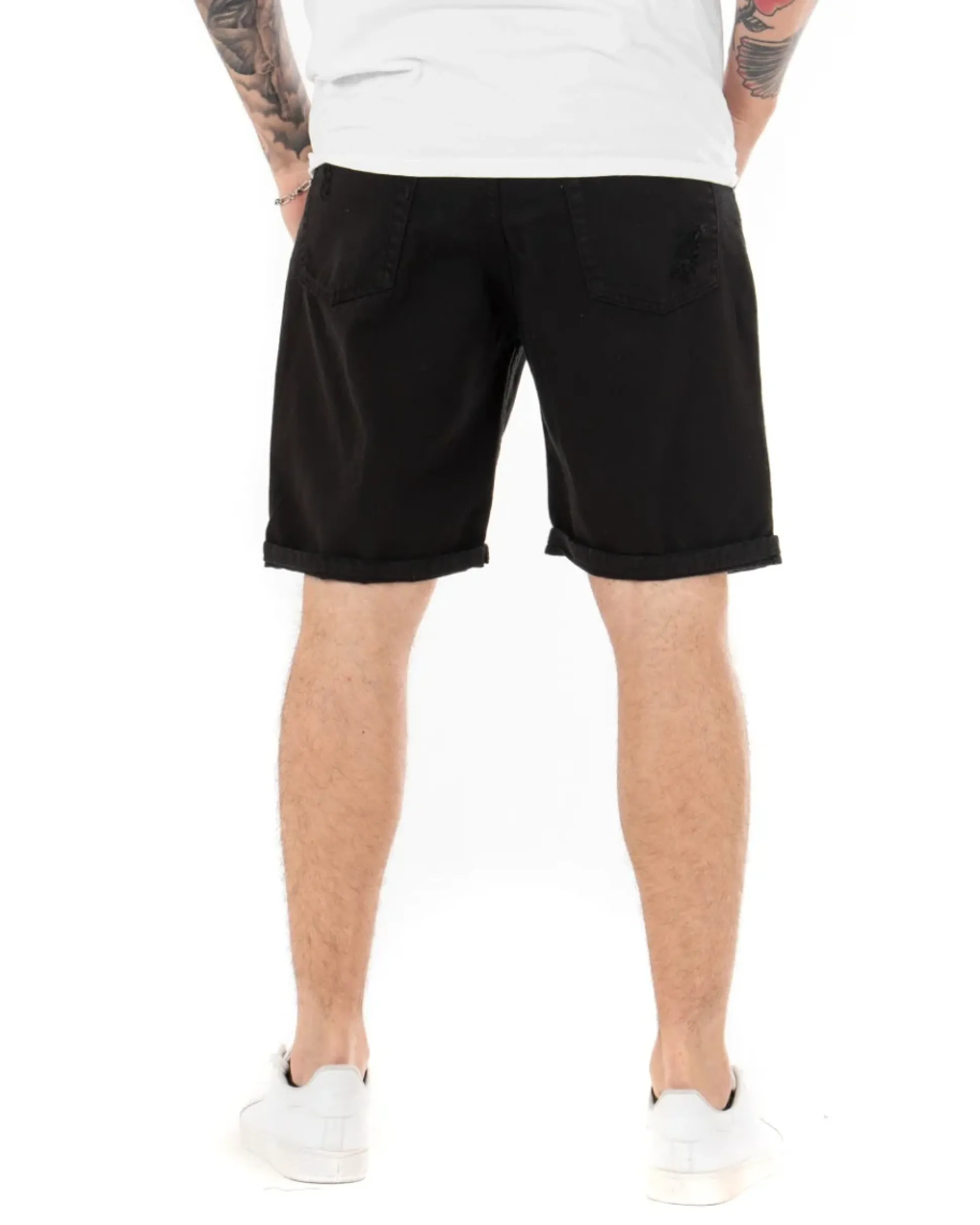 Bermuda Pantaloncini Uomo Corti Comodi Con Rotture Cinque Tasche Regular Fit Casual Tinta Unita Nero GIOSAL-PC1761A