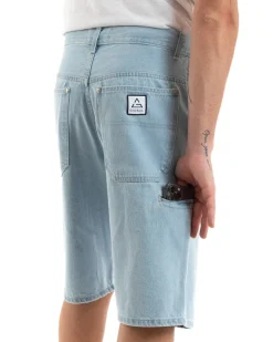 Bermuda Pantaloncini Uomo Corti Jeans Baggy Tasca Smart Denim Chiaro GIOSAL-PC1917A