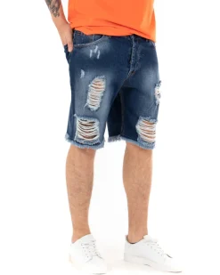 Bermuda Pantaloncini Uomo Corti Jeans Regular Fit Casual Con Rotture Cinque Tasche Denim Sfumato GIOSAL-PC1700A