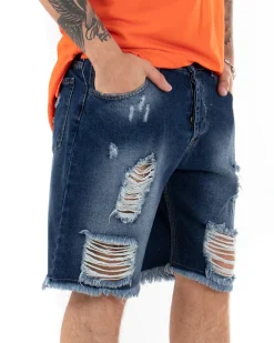 Bermuda Pantaloncini Uomo Corti Jeans Regular Fit Casual Con Rotture Cinque Tasche Denim Sfumato GIOSAL-PC1700A