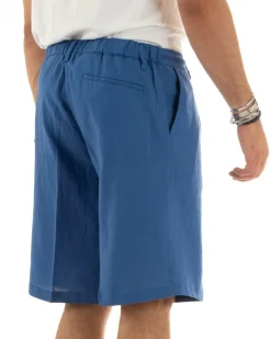 Bermuda Pantaloncini Uomo Corti Lino Sartoriale Con Laccetto Blu Royal GIOSAL-PC1927A