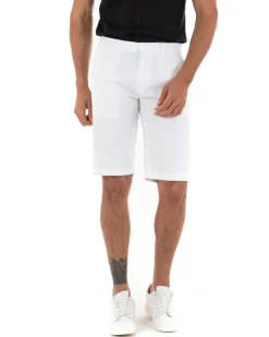Bermuda Pantaloncini Uomo Corti Classici Casual Basic Con Tasca America Cotone Tinta Unita Bianco GIOSAL-PC1720A