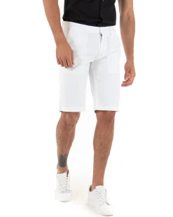 Bermuda Pantaloncini Uomo Corti Classici Casual Basic Con Tasca America Cotone Tinta Unita Bianco GIOSAL-PC1720A