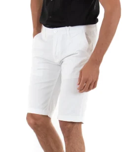 Bermuda Pantaloncini Uomo Corti Classici Casual Basic Con Tasca America Cotone Tinta Unita Bianco GIOSAL-PC1720A