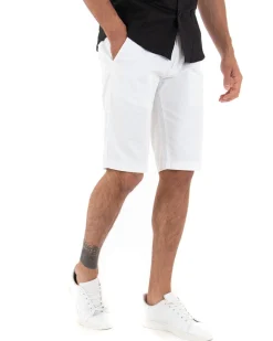 Bermuda Pantaloncini Uomo Corti Classici Casual Basic Con Tasca America Cotone Tinta Unita Bianco GIOSAL-PC1720A