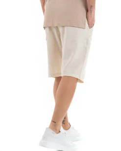 Bermuda Pantaloncini Uomo Corti Lino Pantalaccio Basic Beige GIOSAL-PC1925A