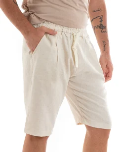 Bermuda Pantaloncini Uomo Corti Lino Pantalaccio Basic Beige GIOSAL-PC1925A