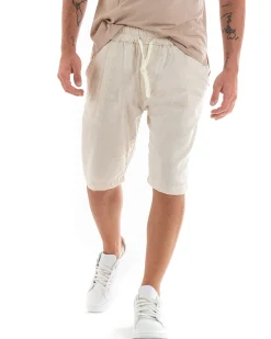 Bermuda Pantaloncini Uomo Corti Lino Pantalaccio Basic Beige GIOSAL-PC1925A