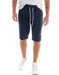 Bermuda Pantaloncini Uomo Corti Lino Pantalaccio Basic Blu GIOSAL-PC1921A