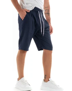 Bermuda Pantaloncini Uomo Corti Lino Pantalaccio Basic Blu GIOSAL-PC1921A
