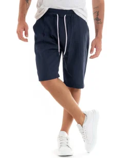 Bermuda Pantaloncini Uomo Corti Lino Pantalaccio Basic Blu GIOSAL-PC1921A
