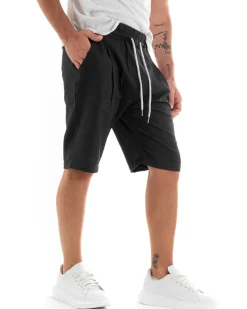 Bermuda Pantaloncini Uomo Corti Lino Pantalaccio Basic Nero GIOSAL-PC1922A