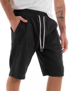 Bermuda Pantaloncini Uomo Corti Lino Pantalaccio Basic Nero GIOSAL-PC1922A