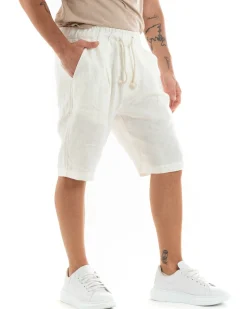 Bermuda Pantaloncini Uomo Corti Lino Pantalaccio Basic Bianco GIOSAL-PC1926A