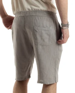 Bermuda Pantaloncini Uomo Corti Lino Jogger Basic Tinta Unita Fango GIOSAL-PC1947A